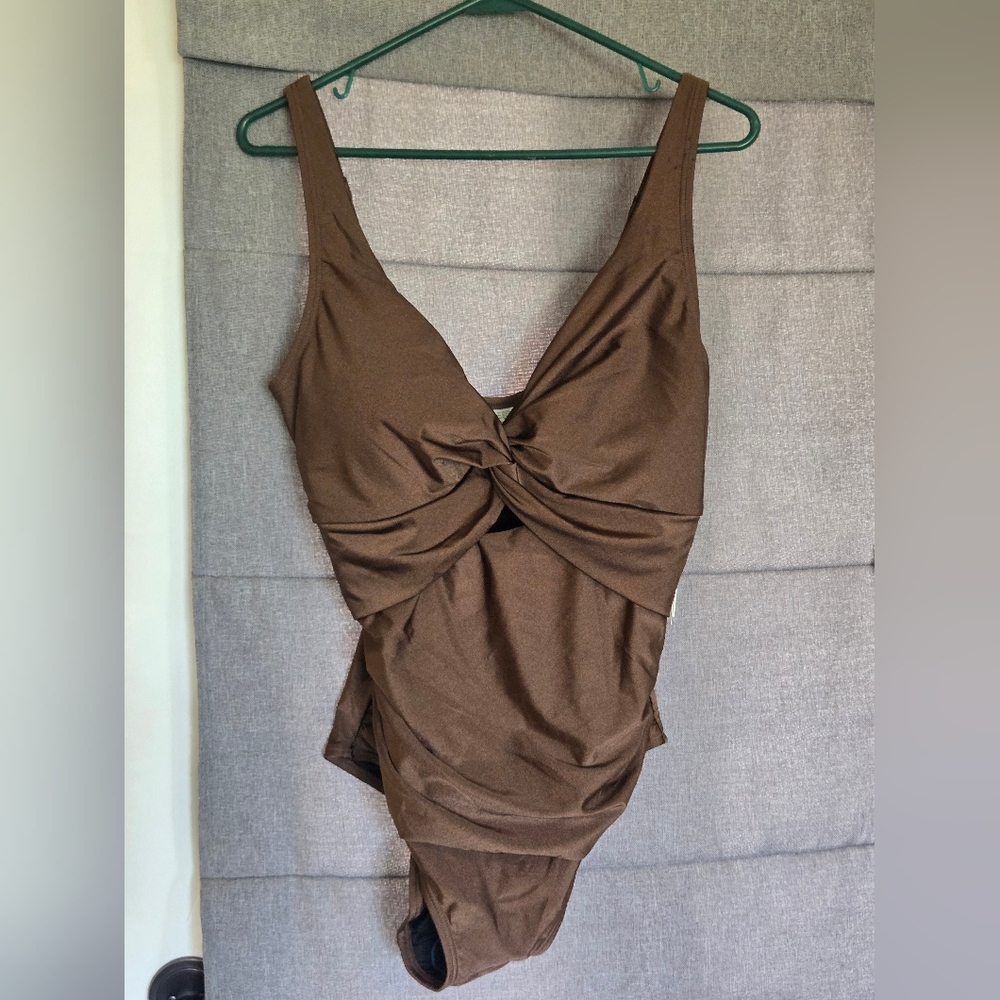 DKNY One Piece Womens Small Brown Twisted Knot Ruched‎ Swimsuit Beachwear - Picture 7 of 10